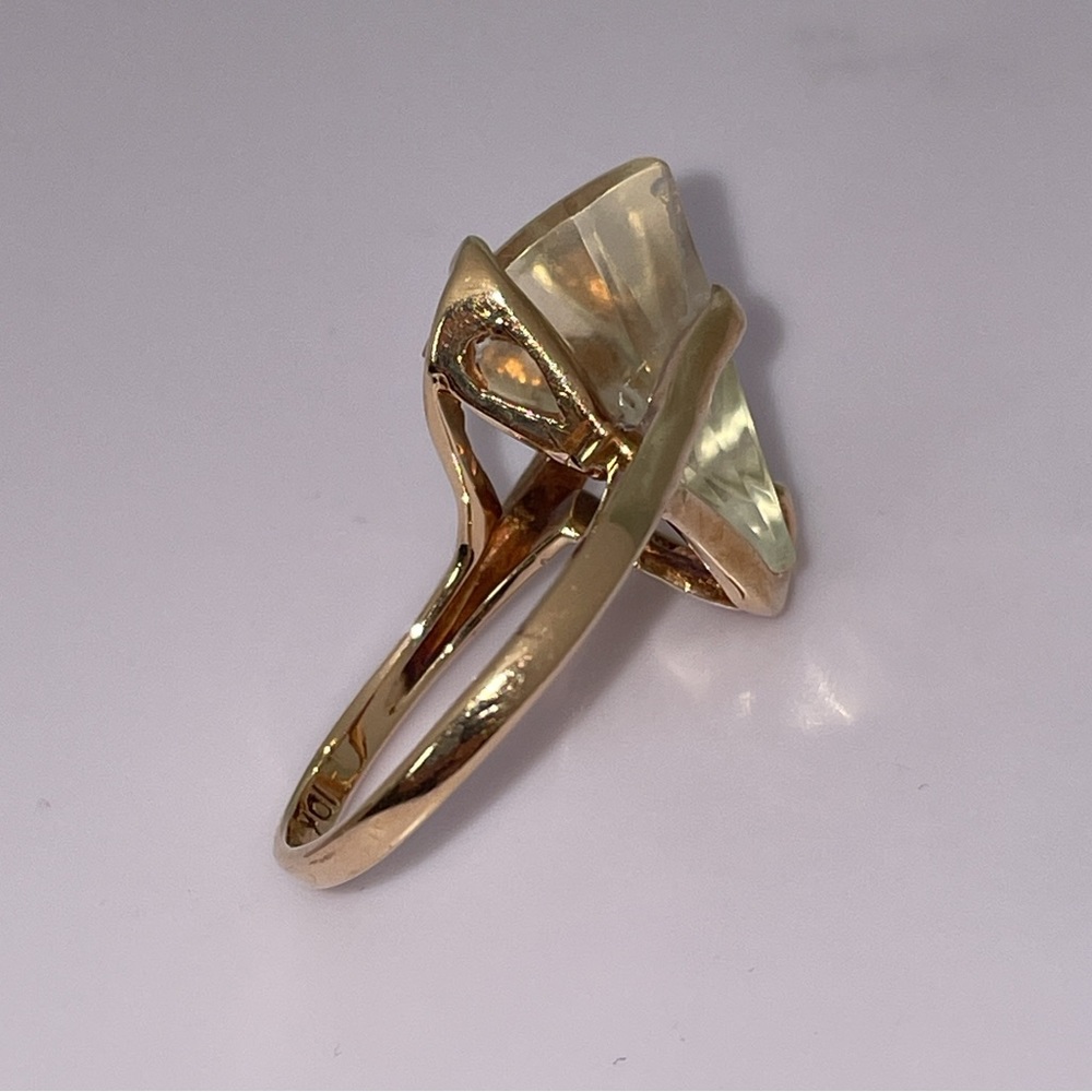 Vintage Solid 10K Yellow Gold Fancy Cut Quartz ? Gemstone Ring Modern (not 14K ) - Picture 13 of 17